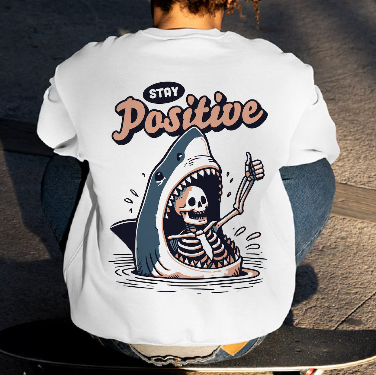 Stay Positive-Funny Shark Tee