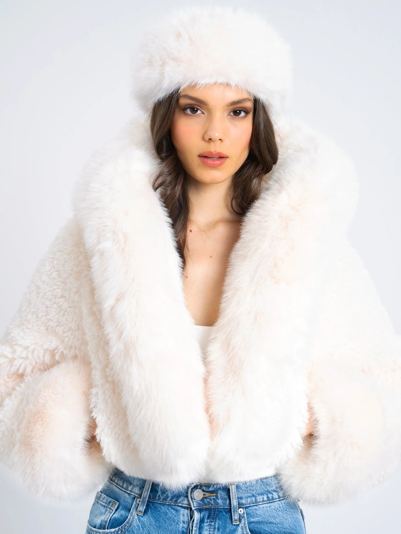 Sienna White Cropped Faux Fur Jacket