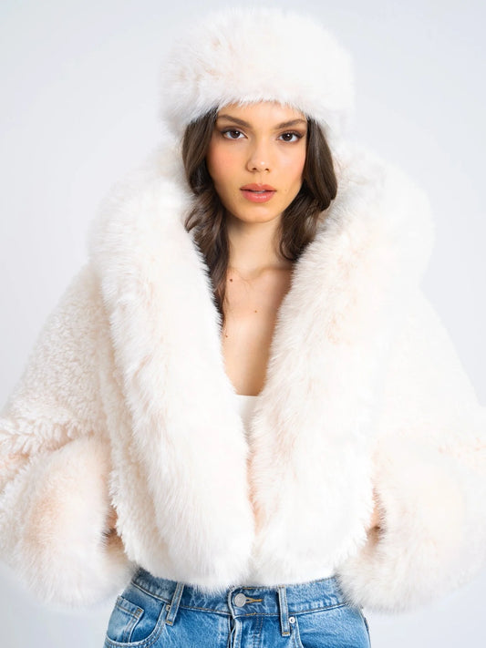 Sienna White Cropped Faux Fur Jacket