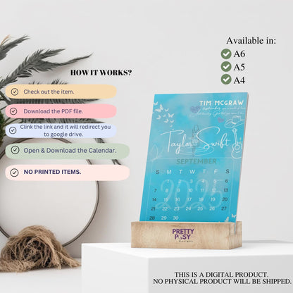 2025 Taylor Swift Desk Calendar (Instant Digital Download)