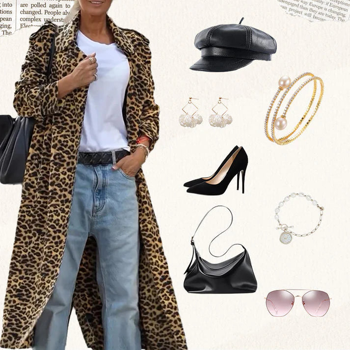 Leopard Velvet Trench Coat